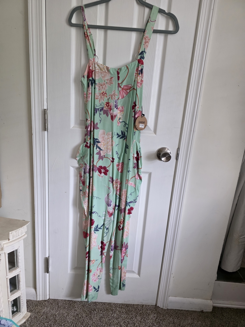 Jaase Mint Floral Wide-Leg Jumpsuit with Pockets